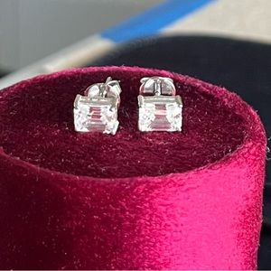 Emerald cut 1 carat moissanite in 14k white gold